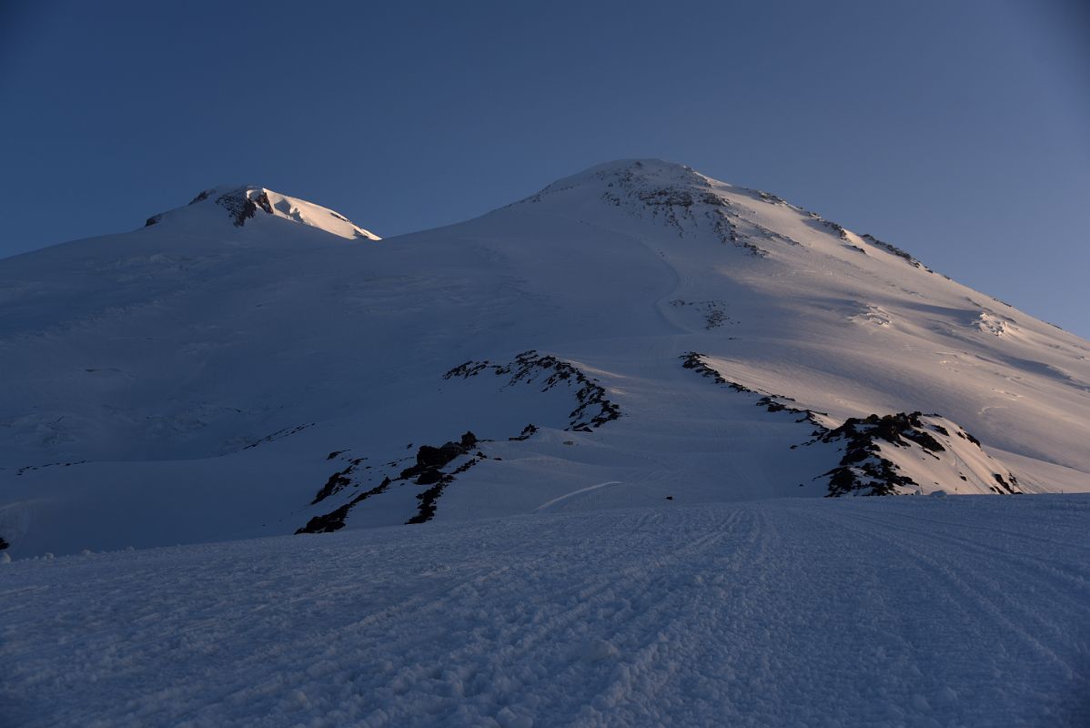 10A Mount Elbrus West And East Summits Just After Sunrise From Garabashi Camp On Mount Elbrus Climb